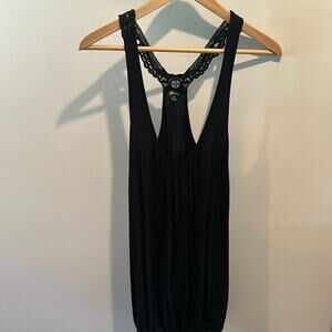 Guess Large Black Lace‎ Crochet Back Boho Sleeveless Tank